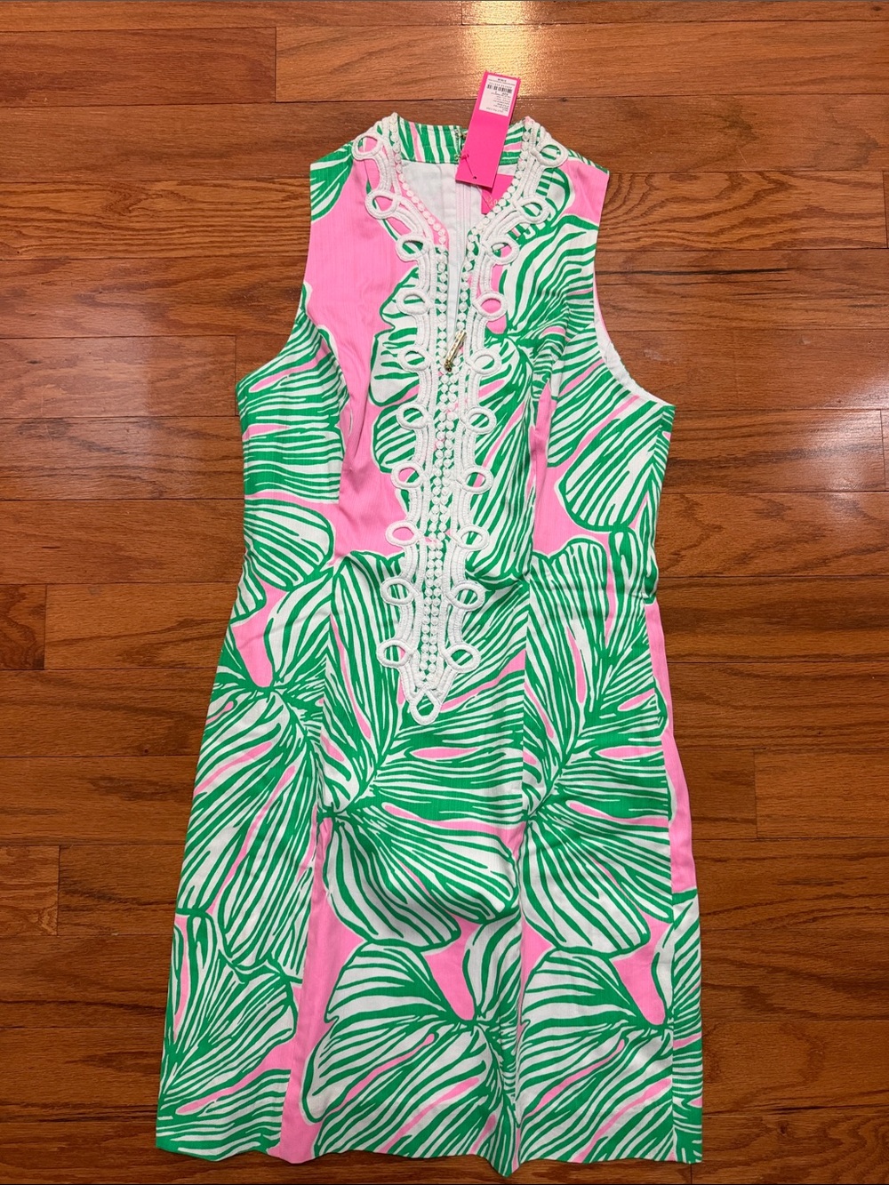 Lilly Pulitzer Pink Tag with Green & White Trim Dress Detail